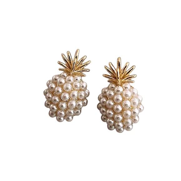 Mini Pearl and Gold Pineapple Stud Earrings - Picture 1 of 5